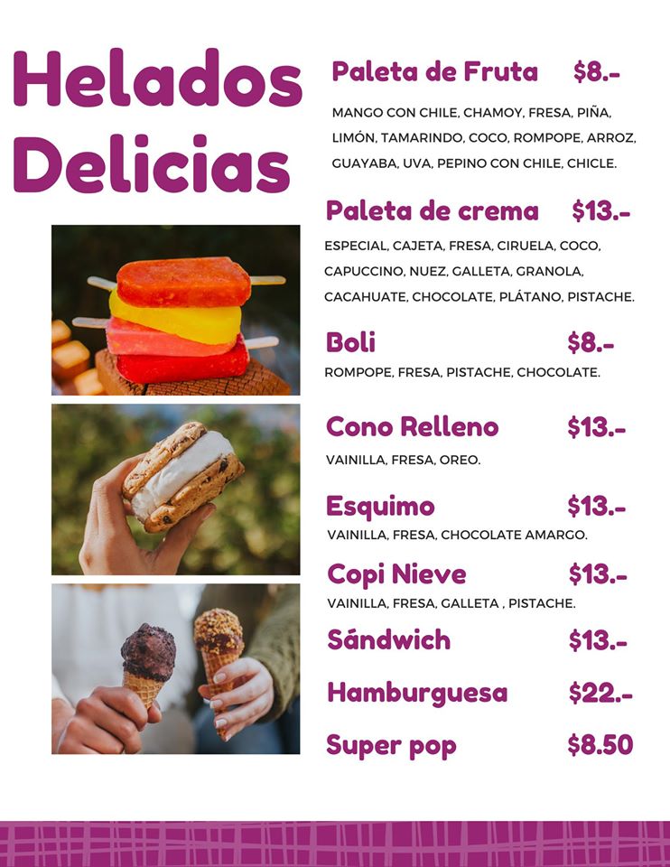 Carta de Helados Delicias — página 1